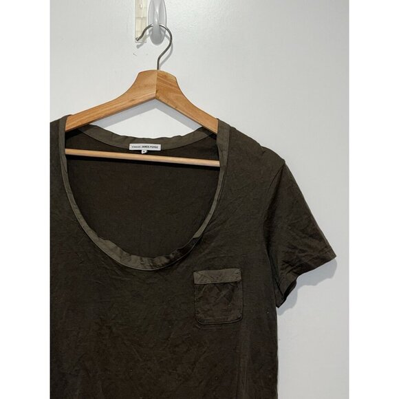 Standard James Perse Olive Green Scoop Neck Short Sleeves Women's T-Shirt Size L - Picture 2 of 8
